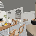 Modern Light Luxury Dessert Shop Interior Featuring Wooden Tables Lemons Cups And Arched Doorways