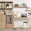 Nordic Desk and Chair Solid Wood Bookshelf 3d model