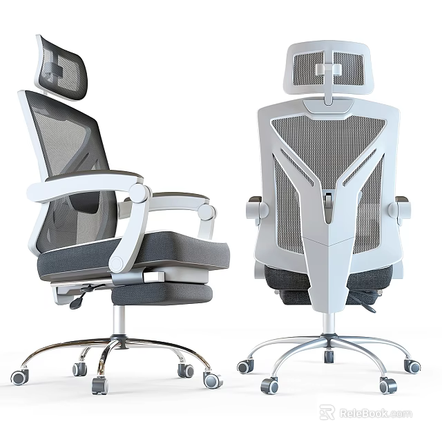 Modern Mesh Office Chair With Adjustable Backrest Armrests And Metal Base Wheels 3d model 