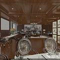 Luxurious Private Room with Wooden Decor Dining Table Sofa Chandelier Bird Paintings and Flower Vase