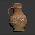 Antique Terracotta Vase With Intricate Carved Patterns And Decorative Handle Displayed On Dark Background