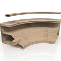 Curved Wooden Multi Layered Shelving Unit With Tiered Structure And Natural Wood Finish