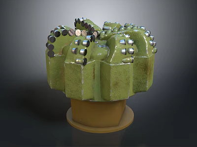 Multi Tooth Green Body Industrial Drill Bit With Tungsten Carbide Tips And Brown Base 3d model