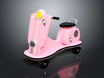 Pink Hello Kitty Kids Toy Motorcycle With Black Seat Yellow Headlight And Wheels 3d model
