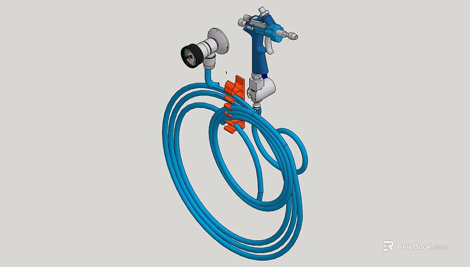 Industrial Spray Gun Equipment With Blue Flexible Hose And Metal Parts 3d model 