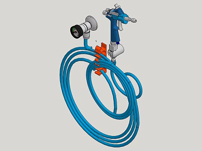 Industrial Spray Gun Equipment With Blue Flexible Hose And Metal Parts 3d model