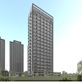 Modern High rise Residential Building With Glass Facade And Surrounding Skyscrapers In Urban Area