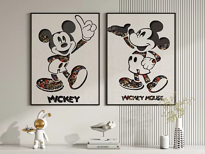 Mickey Mouse Posters With Decorative Items On Wall For Interior Decor 3d model