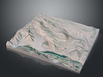 Natural Landscape 3D Model Showcasing Mountain Ranges River And Rolling Terrain 3d model