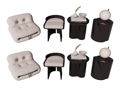 Modern Single Sofa With Padded Design And Side Table Decorative Items 3d model