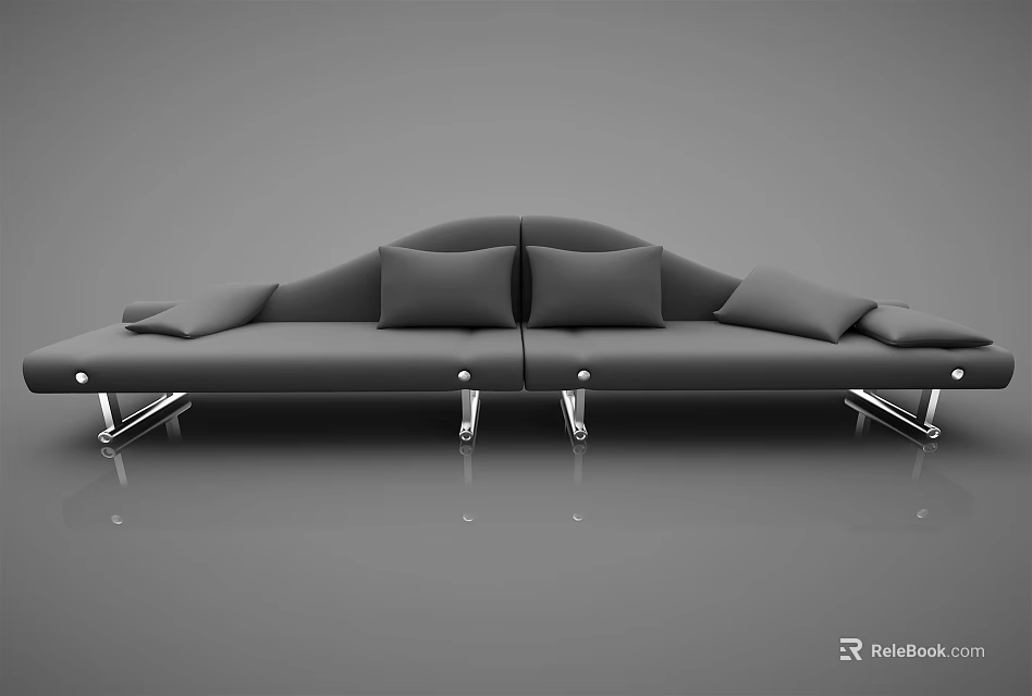 Modern Gray Two Seater Sofa With Cushions And Metal Legs Design 3d model 