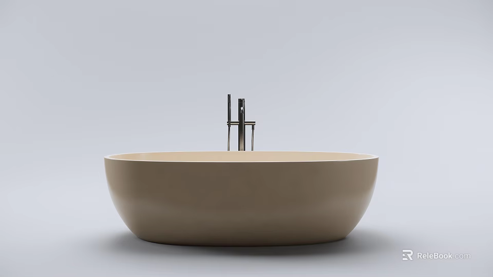 Modern Sleek Beige Freestanding Bathtub With Black Faucet And Minimalist Design 3d model 