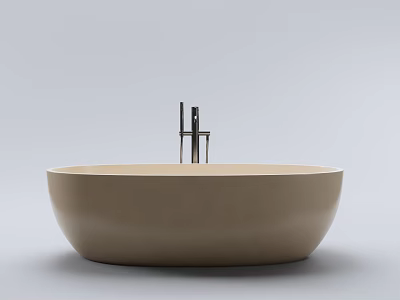 Modern Sleek Beige Freestanding Bathtub With Black Faucet And Minimalist Design 3d model