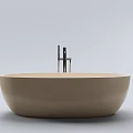 Modern Sleek Beige Freestanding Bathtub With Black Faucet And Minimalist Design