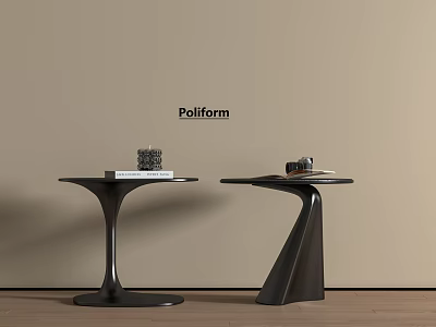 Pollform Modern Black Round Top Side Tables With Unique Base And Decorative Items 3d model