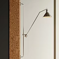 Modern Wall Lamp With Adjustable Metal Arm Conical Lampshade On Wooden Textured Light Colored Wall