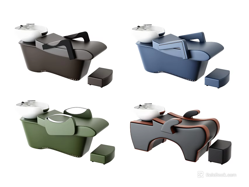 Modern Massage Chairs In Brown Blue Green And Gray Colors With Side Accessories 3d model 