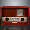 Vintage Electronic Radio With Wooden Case Dial Knobs And Tuning Scale