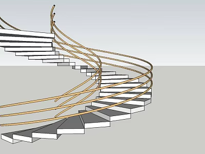 Modern Spiral Staircase With Golden Metal Railings And White Curved Steps 3d model