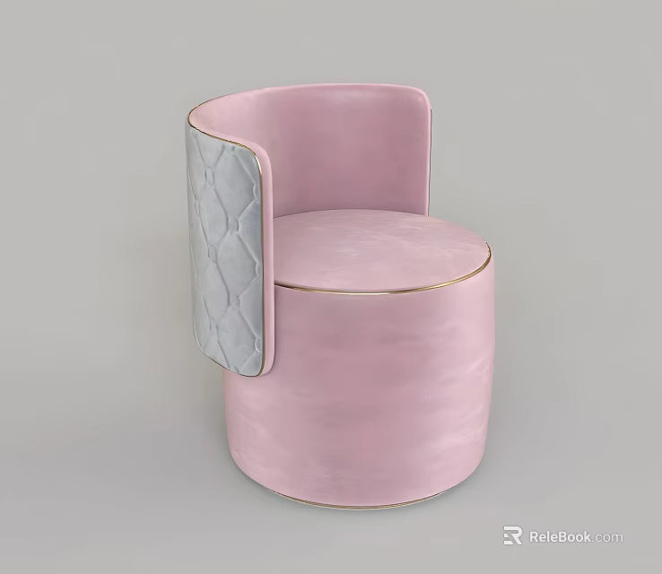 Pink Round Accent Chair with Gray Quilted Armrest and Gold Trim Modern Design 3d model 