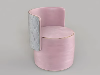 Pink Round Accent Chair with Gray Quilted Armrest and Gold Trim Modern Design 3d model