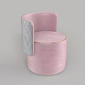 Pink Round Accent Chair with Gray Quilted Armrest and Gold Trim Modern Design