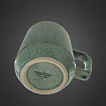 Green Ceramic Mug With Unique Square Handle And Matte Surface Texture 3d model