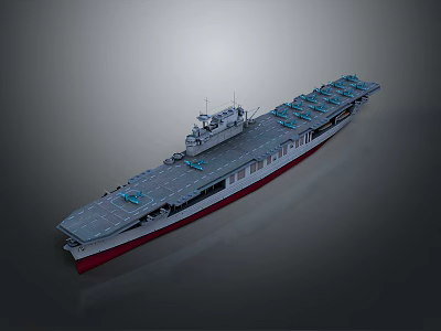 3D Model of Aircraft Carrier with Flight Deck and Command Tower Details 3d model