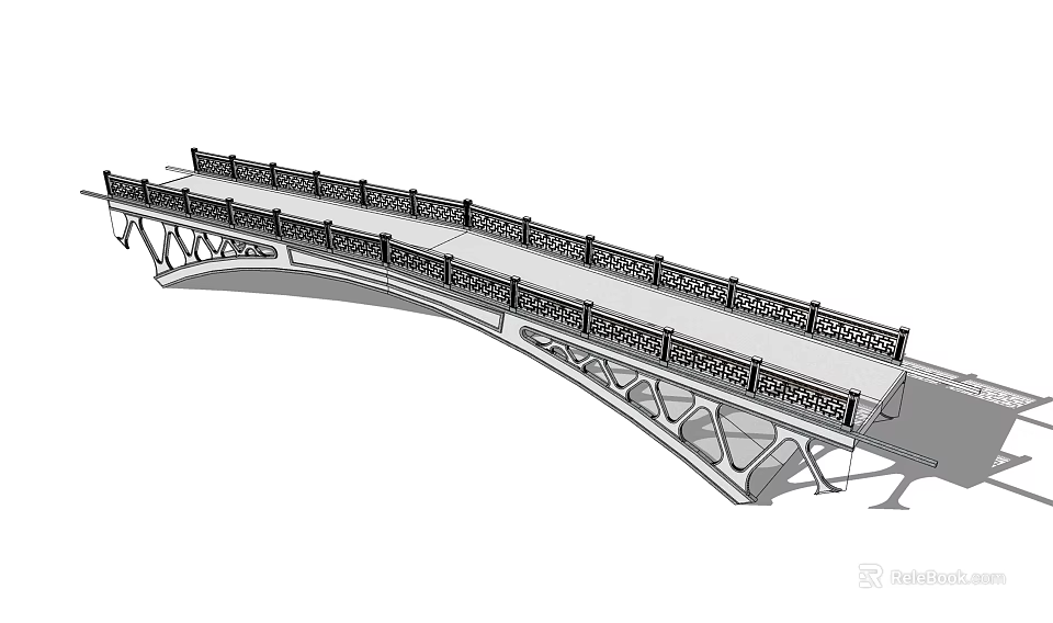 Modern Landscape Bridge With Arched Structure Decorative Railings And Steel Design 3d model 
