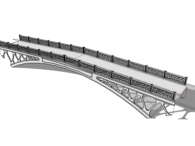 Modern Landscape Bridge With Arched Structure Decorative Railings And Steel Design 3d model