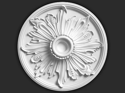 Intricate White Circular Ceiling Carving With Ornate Floral Patterns Design 3d model