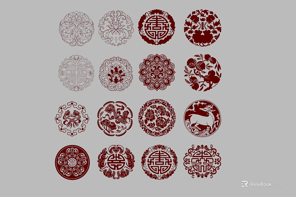 Traditional Chinese Round Wall Decor With Red And White Double Happiness Patterns 3d model 