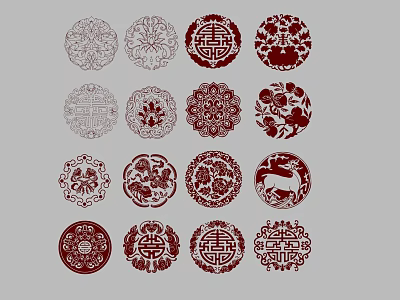 Traditional Chinese Round Wall Decor With Red And White Double Happiness Patterns 3d model