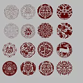 Traditional Chinese Round Wall Decor With Red And White Double Happiness Patterns 3d model