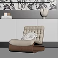 Lazy Sofa With Beige Tufted Design Brown Curved Base White Cabinetry And Wooden Floor