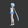 3D Anime Character With Light Blue Hair Long Braids And Blue Outfit Design