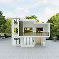 Modern Detached Villa With White Exterior Balcony And Lush Green Surroundings