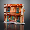 Traditional European Style Model Building With Red Orange Stripes Green Windows And Decorative Patterns