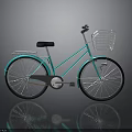 Turquoise Classic Style Bicycle with White Basket and Black Seat on Gray Background