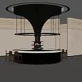Elegant Modern Sales Office Interior With Circular Bar Counter Suspended Pendant Lights And Leather Chairs