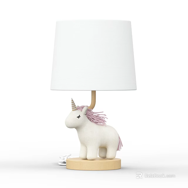 Cute Unicorn Shaped Table Lamp With White Lampshade And Pink Mane For Kids Bedroom 3d model 