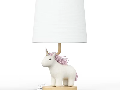 Cute Unicorn Shaped Table Lamp With White Lampshade And Pink Mane For Kids Bedroom 3d model