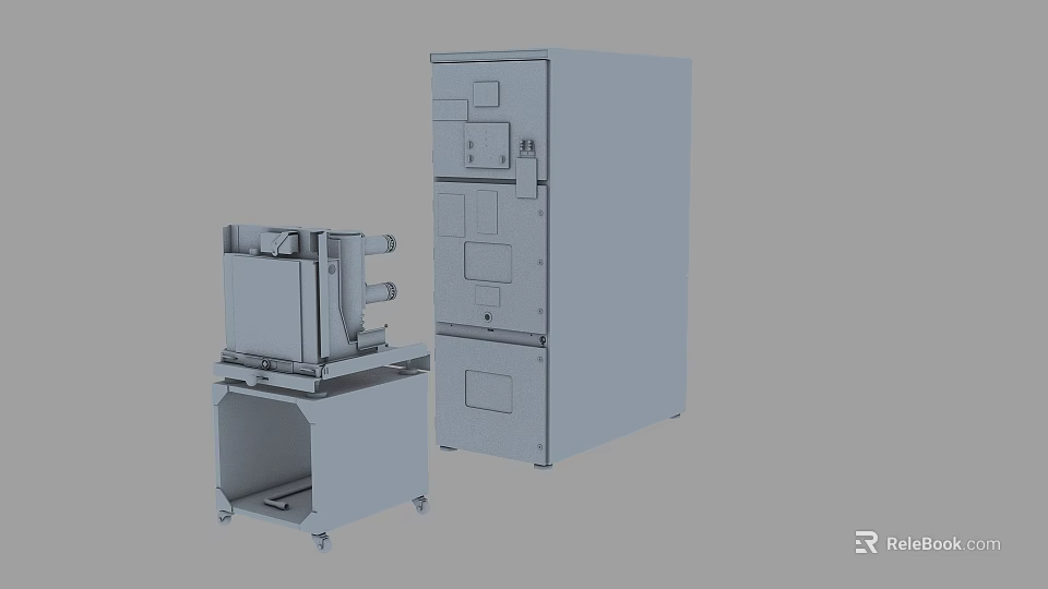 Industrial Equipment 3D Model Featuring Stand Mounted Machinery And Vertical Control Cabinet 3d model 
