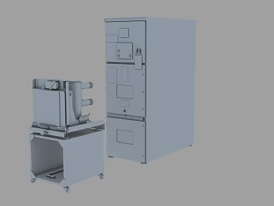 Industrial Equipment 3D Model Featuring Stand Mounted Machinery And Vertical Control Cabinet 3d model