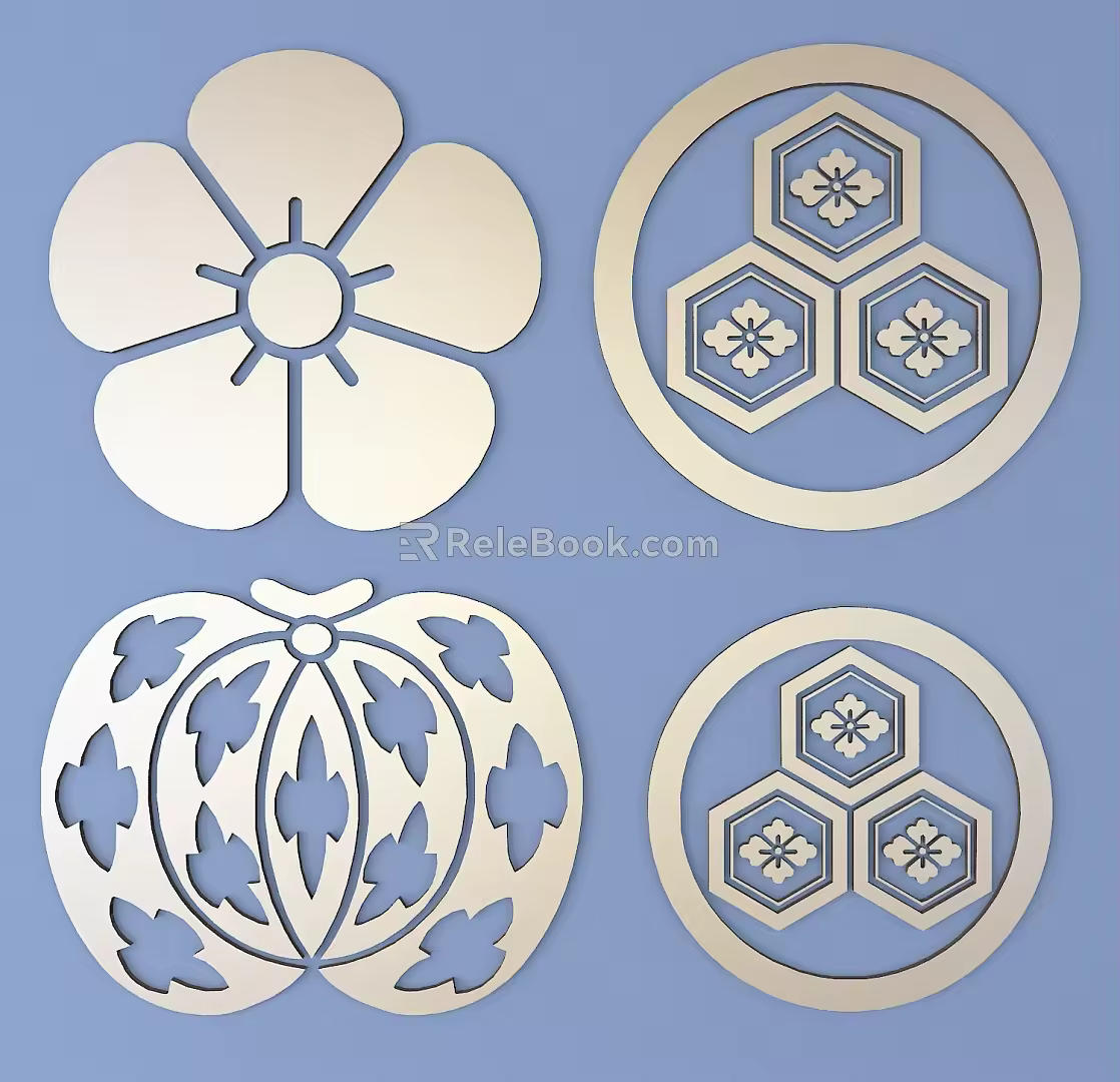 Japanese Style Carved Round Carved Traditional Pattern Carved Pattern 3d model