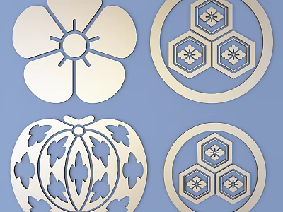 Artistic Engraved Designs With Flower Shaped Circular Hexagonal And Pumpkin Leaf Patterns 3d model