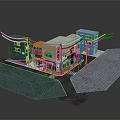 Colorful Small Town Buildings With Storefronts Street Lamps And Paved Roads