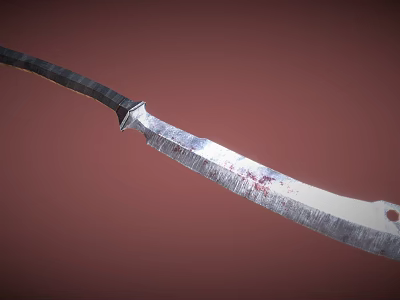 Patterned Blade Knife With Dark Handle And Bloodstains On Red Background 3d model