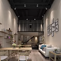 Modern Shop Front Desk Interior With Reception Sofa Green Plants And Wall Art