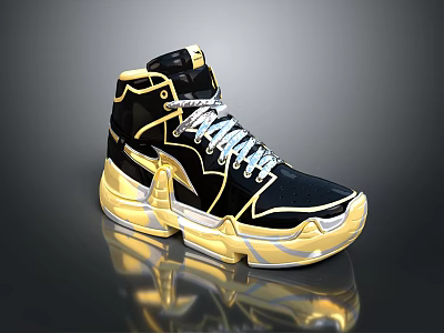 High Top Black And Gold Sneakers With Modern Structured Sole Design 3d model
